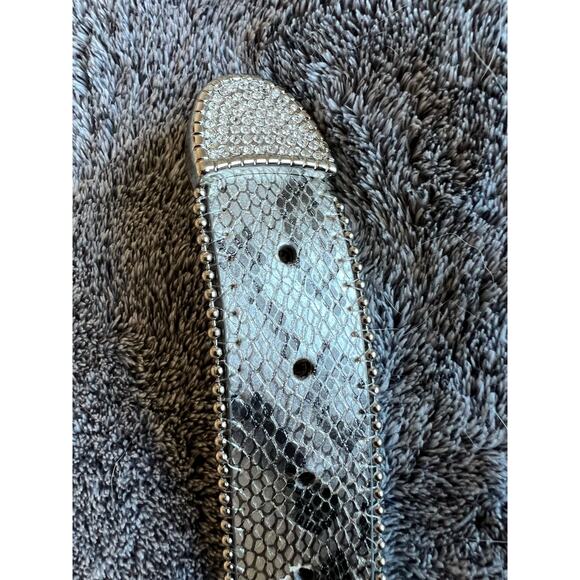 Chico's Belt Statement Studded Plastic Rhinestone Faux Snakeskin Silver 37.5 In. - Picture 7 of 16
